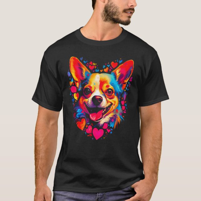 Chihuahua Dog Pink Red Heart T-Shirt (Front)
