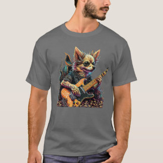 Chihuahua dog Playing Electric Guitar Rock T-Shirt
