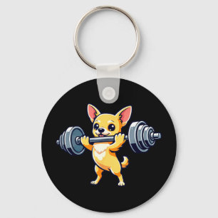 Chihuahua dog powerlifting weightlifting gym keychain