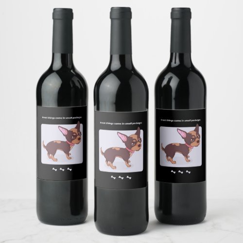 Chihuahua Dog Puppy Funny Black Wine Label