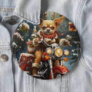 Chihuahua Dog Riding Motorcycle Christmas Button