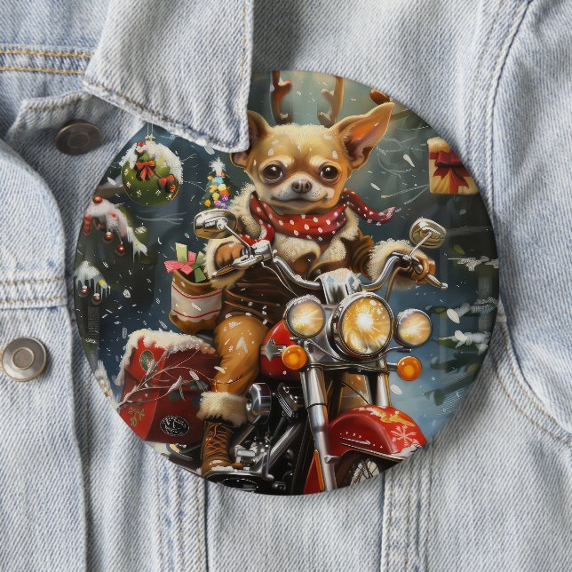 Chihuahua Dog Riding Motorcycle Christmas  Button (In Situ)