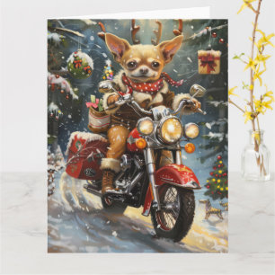 Chihuahua Dog Riding Motorcycle Christmas Card