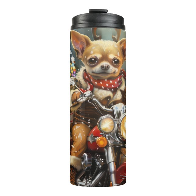 Chihuahua Dog Riding Motorcycle Christmas  Thermal Tumbler (Front)