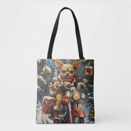 Chihuahua Dog Riding Motorcycle Christmas  Tote Bag