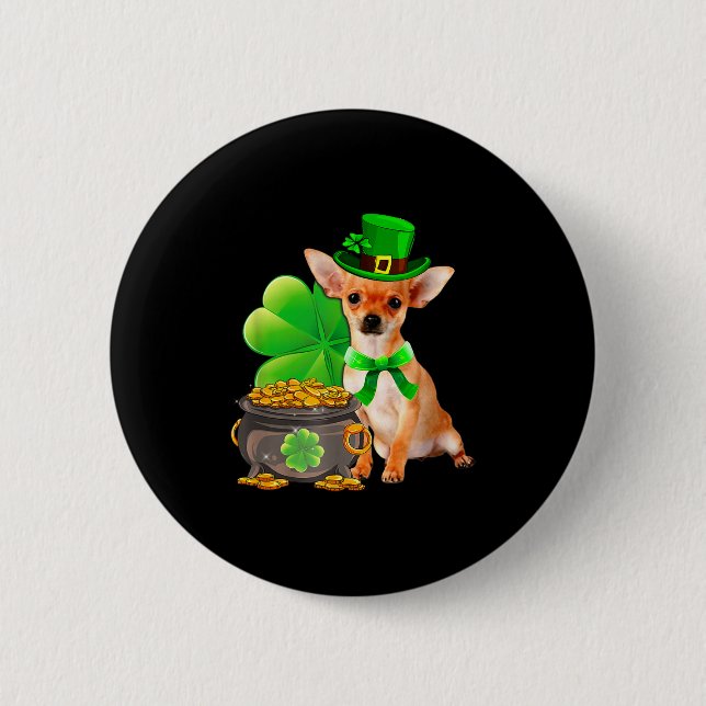 Chihuahua Dog Shamrock St Patricks Day Dog Irish G Button (Front)