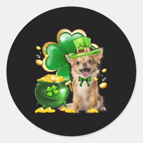 Chihuahua Dog Shamrock St Patricks Day Dog Irish G Classic Round Sticker