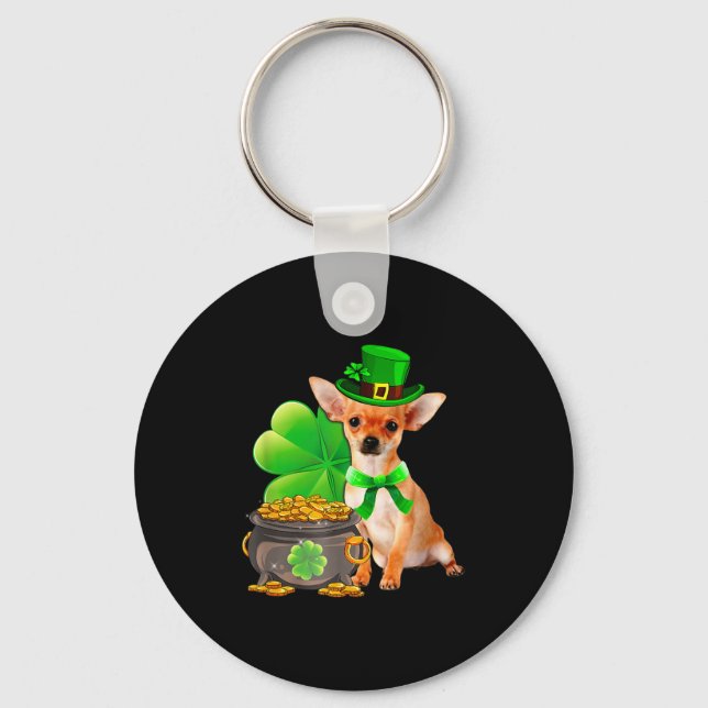 Chihuahua Dog Shamrock St Patricks Day Dog Irish G Keychain (Front)