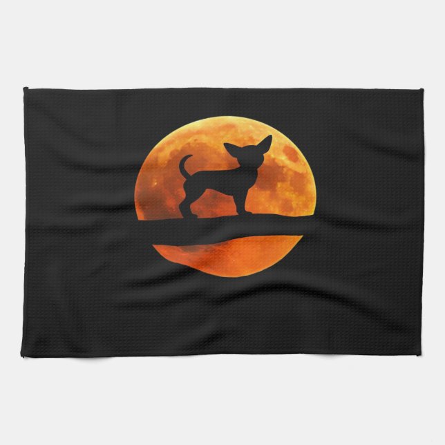 Chihuahua Dog Silhouette Moon chiwawa lover Classi Kitchen Towel (Horizontal)