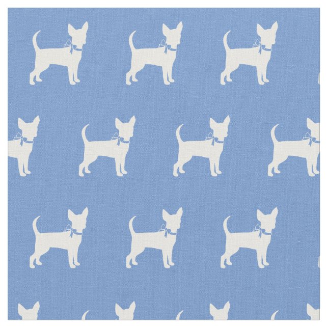 Chihuahua Dog Silhouette Pet Light Blue Fabric (Close Up)