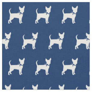 Chihuahua Dog Silhouette Pet Navy Blue Fabric