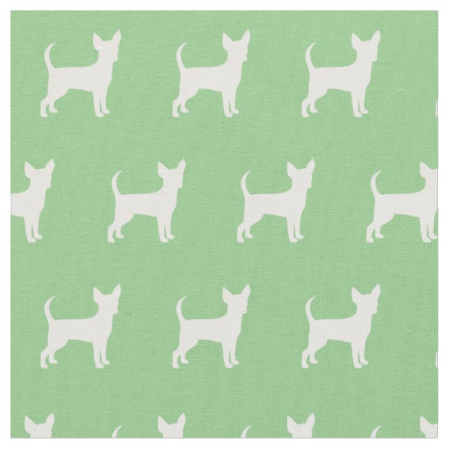 Chihuahua Dog Silhouette Pet Sage Green Fabric (Close Up)