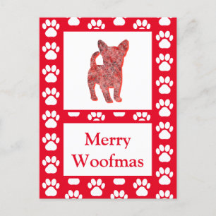 Chihuahua Dog Silhouette Red Merry Christmas Postcard