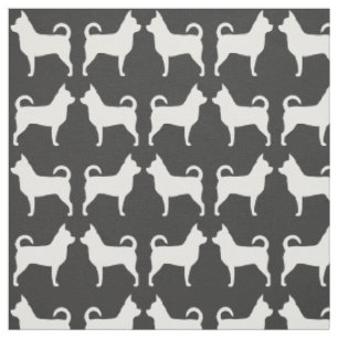Chihuahua Dog Silhouettes Grey and White Patterned Fabric