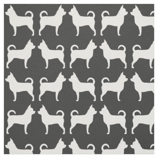 Chihuahua Dog Silhouettes Grey and White Patterned Fabric