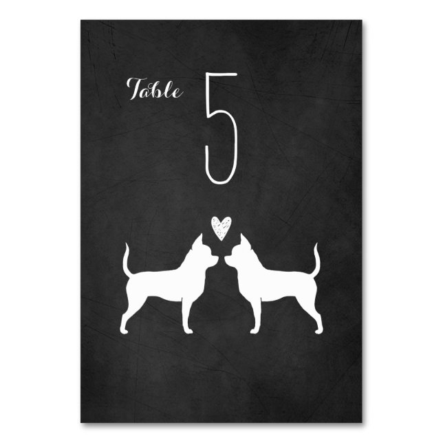 Chihuahua Dog Silhouettes Wedding Reception Table Number (Front)