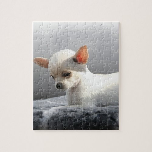 Chihuahua Dog Sitting Dog Portrait Art Painting Jigsaw Puzzle