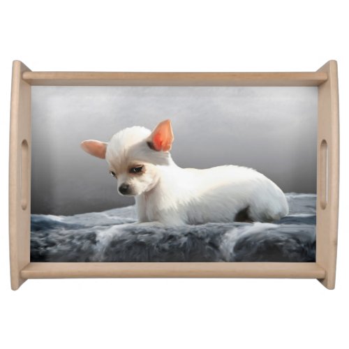 Chihuahua Dog Sitting Dog Portrait Art Painting Serving Tray