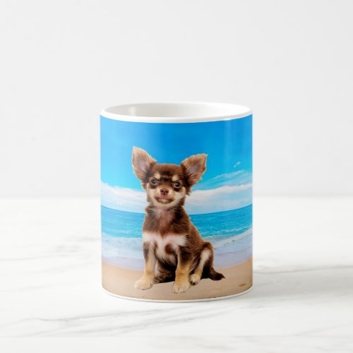 Chihuahua Dog Sitting on Tropical Beach Coffee Mug