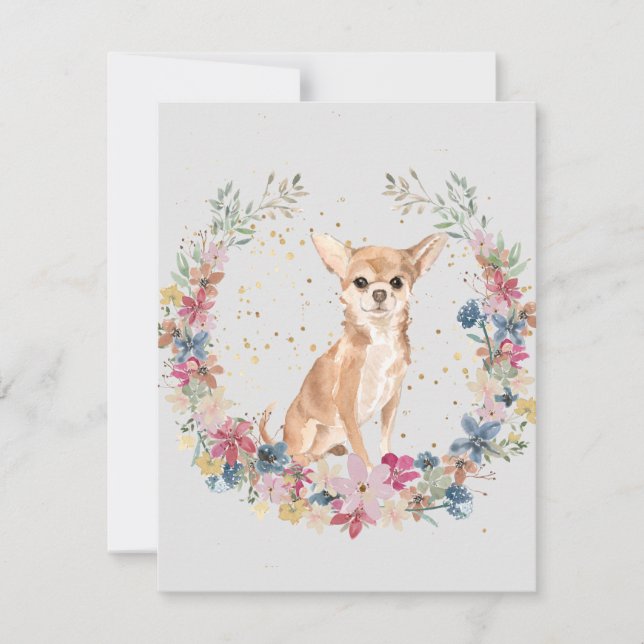 Chihuahua Dog Spring Flowers Monogram Note Card (Front)