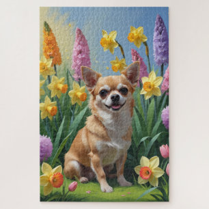 Chihuahua Dog Spring Flowers Painting Jigsaw Puzzle