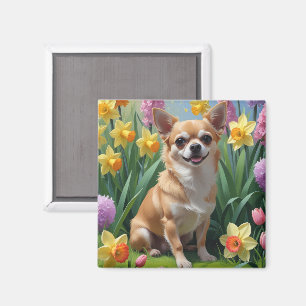 Chihuahua Dog Spring Flowers Painting Magnet