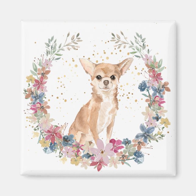 Chihuahua Dog Spring Flowers Wreath Magnet (Front)