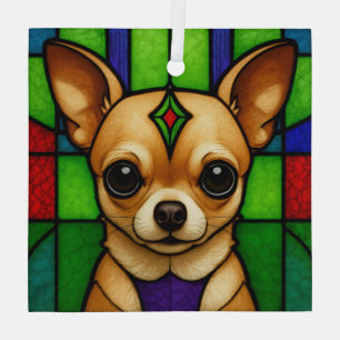 Chihuahua Dog "Stained Glass" Glass Ornament
