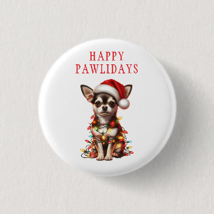 Chihuahua Dog tangled in Christmas lights Button