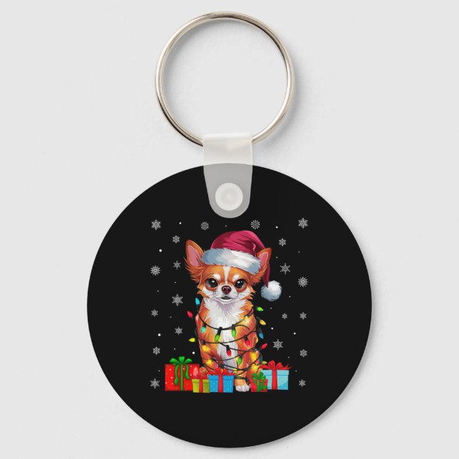 Chihuahua Dog Ugly Xmas Lights Santa Chihuahua Dog Keychain (Front)