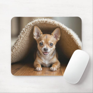 Chihuahua Dog Under a Beige Rug Mouse Pad