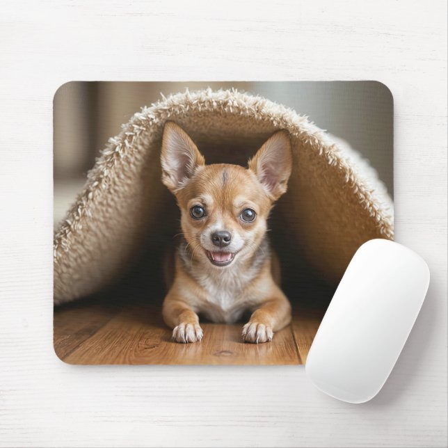 Chihuahua Dog Under a Beige Rug Mouse Pad (With Mouse)