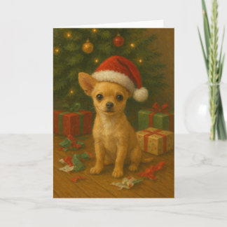 Chihuahua Dog Under A Christmas Tree Holiday Card