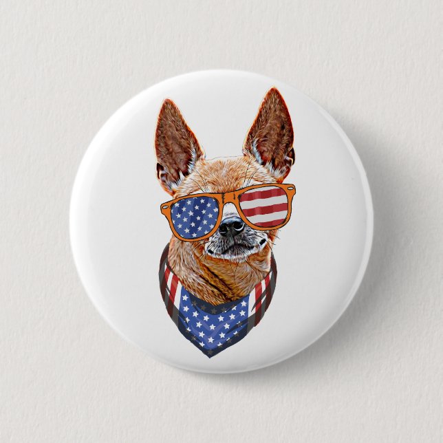 Chihuahua Dog USA American Independence 4th July Button (Front)