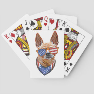 Chihuahua Dog USA American Independence 4th July Poker Cards