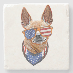 Chihuahua Dog USA American Independence 4th July Stone Coaster