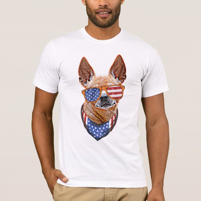 Chihuahua Dog USA American Independence 4th July  T-Shirt (Front)