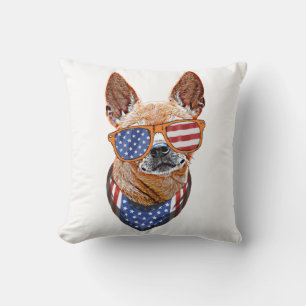 Chihuahua Dog USA American Independence 4th July Throw Pillow