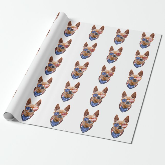 Chihuahua Dog USA American Independence 4th July Wrapping Paper (Unrolled)