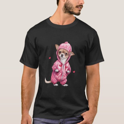 Chihuahua Dog Valentine s Day Pink Red Heart Love  T_Shirt