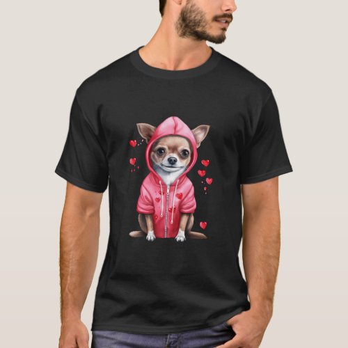 Chihuahua Dog Valentine s Day Pink Red Heart Love  T_Shirt