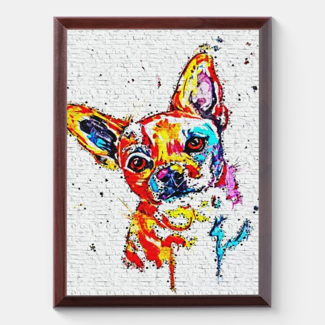Chihuahua Dog Watercolor Portrait Colorful Award Plaque (Vertical)
