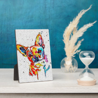 Chihuahua Dog Watercolor Portrait Colorful Plaque