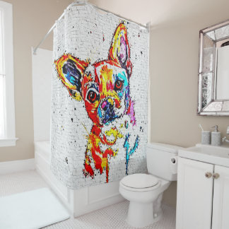Chihuahua Dog Watercolor Portrait Colorful Shower Curtain