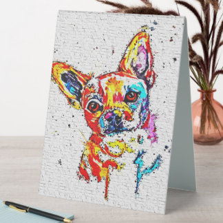 Chihuahua Dog Watercolor Portrait Colorful Table Tent