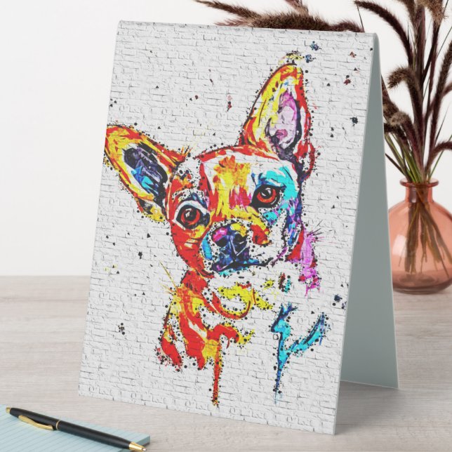 Chihuahua Dog Watercolor Portrait Colorful Table Tent (In SItu (Table))