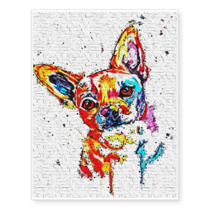 Chihuahua Dog Watercolor Portrait Colorful Temporary Tattoos