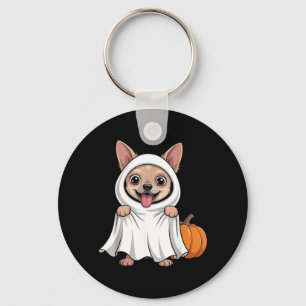 Chihuahua Dog Wearing A White Ghost Costume Dog Keychain