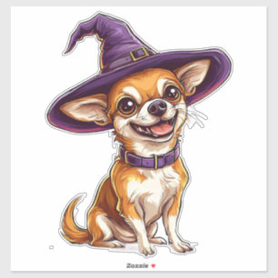 Chihuahua Dog Wearing Purple Wizard Hat Hallowee Sticker
