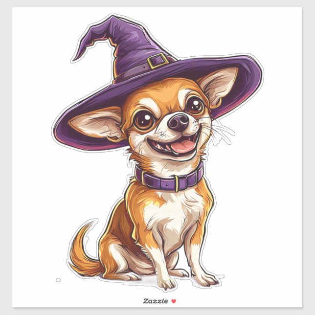 Chihuahua Dog Wearing Purple Wizard Hat Hallowee Sticker (Sheet)